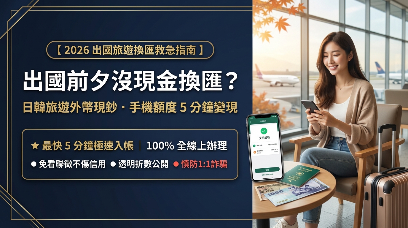 【出國前夕沒現金換匯怎麼辦？】2026 日韓旅遊外幣現鈔救急指南：善用手機額度快速變現！一對一透明報價，慎防 1:1 詐騙陷阱