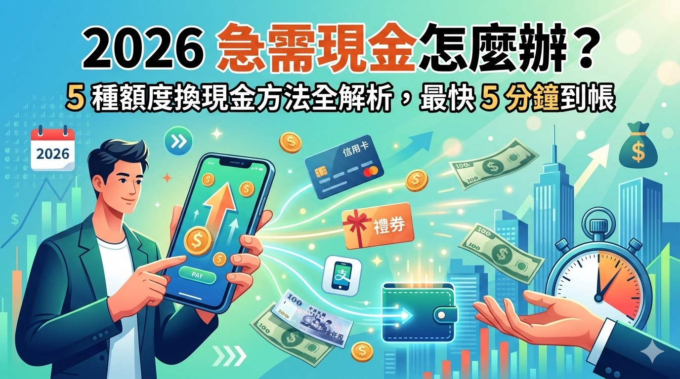 2026 急需現金怎麼辦？5 種額度換現金方法全解析，最快 5 分鐘到帳