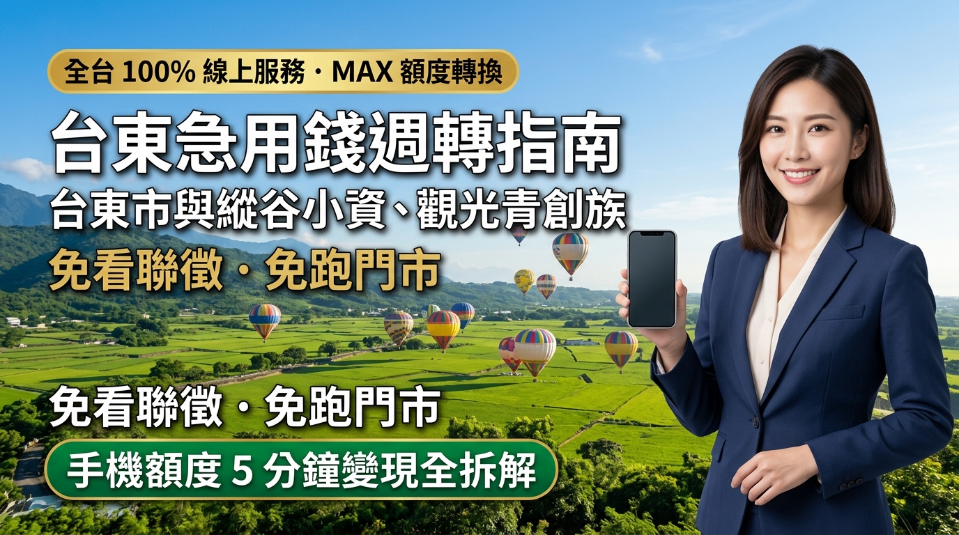 2026 台東急用錢週轉指南：台東市與縱谷小資、觀光青創族免看聯徵、免跑門市，手機額度 5 分鐘變現全拆解